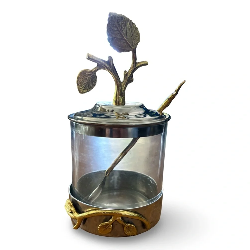 Godinger Gold and Silver Leaf Design Food Storage Jar
